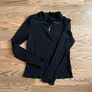 Black Shein Ribbed Quarter Zip Top XL